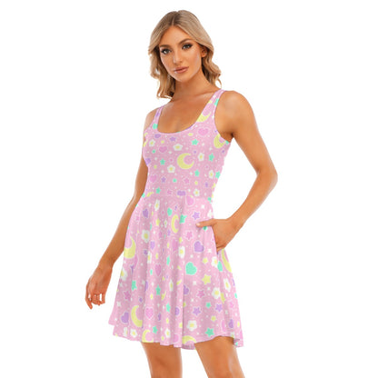 Magical Spring Pink Women's Skater Dress With Pockets