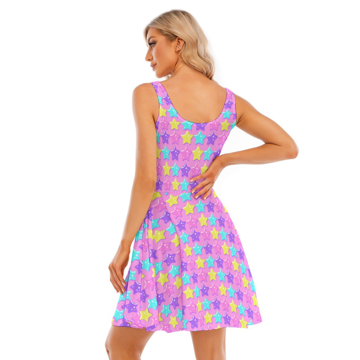 Electric Star Wave Pink Skater Dress With Pockets