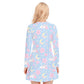 Cherry Blossom Dreams Women's V-neck Long Sleeve Dress (Blue)