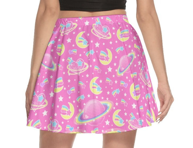 Saturn's Wish Pink Mini Skater Skirt