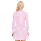 Cherry Blossom Dreams Women's V-neck Long Sleeve Dress (Pink)