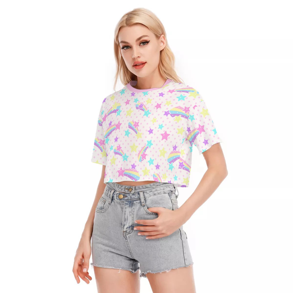 Starry Party White Cotton Crop Top