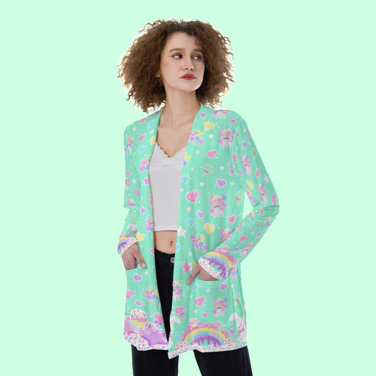 Rainbow Sweets Mint Open Front Lightweight Cardigan With Pockets