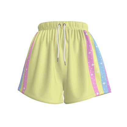 Happy Rainbow Cloud Yellow Women's Sports Shorts