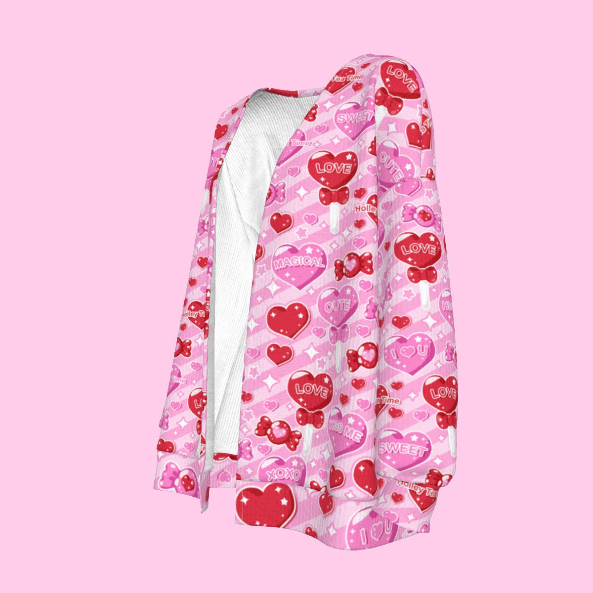 Candy Love Hearts (Red Cutie) Women's Open Front Cardigan