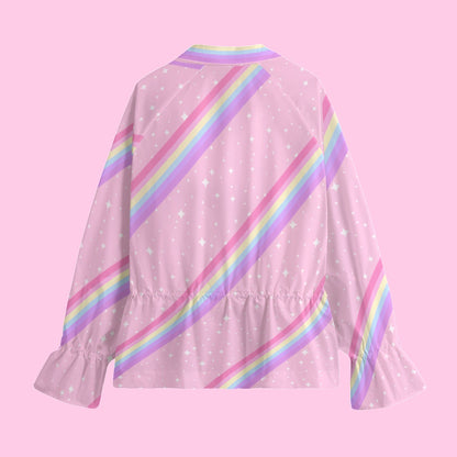 Kawaii Sparkle Cake Rainbow Beam Women's Cutie Flair Windbreaker Jacket With Waist Elastic