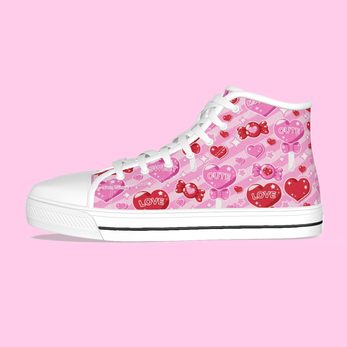 Candy Love Hearts (Red Cutie) Women's High Top Cutie Canvas Shoes