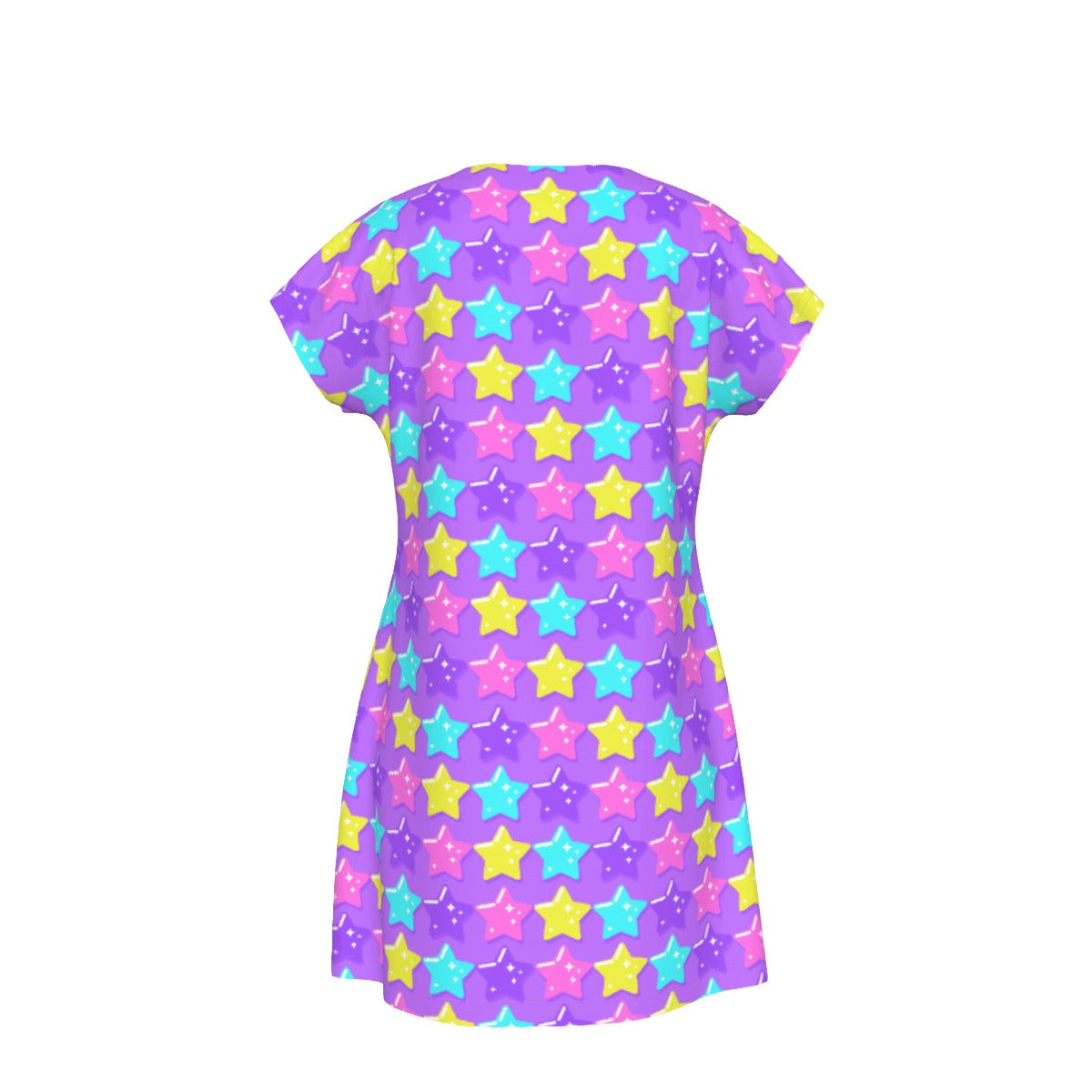 Electric Star Wave Purple Short Sleeve Dress