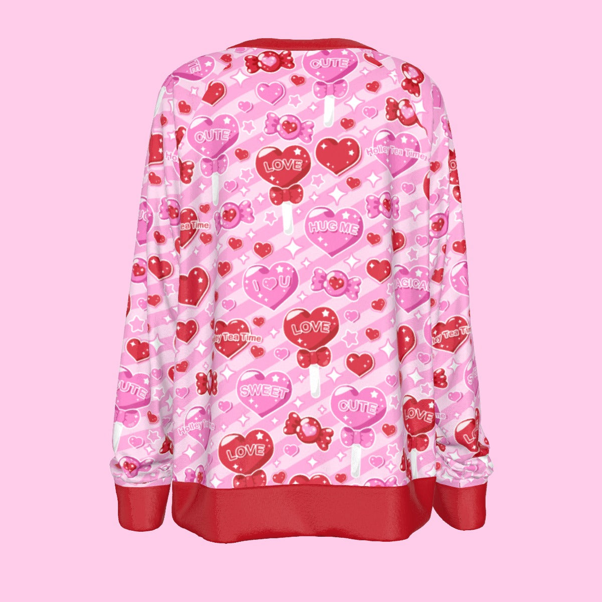 Candy Love Hearts (Red Cutie) Women's Round Neck Raglan Sleeve Sweatshirt