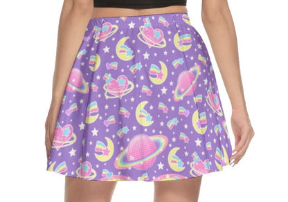 Saturn's Wish Purple Mini Skater Skirt