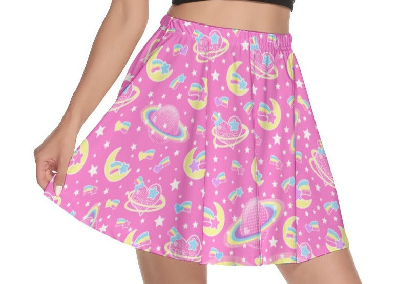 Saturn's Wish Pink Mini Skater Skirt