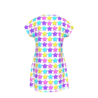 Electric Star Wave White Short Sleeve Dress