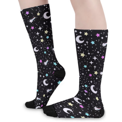 Starry Glitter Black Unisex Crew Socks