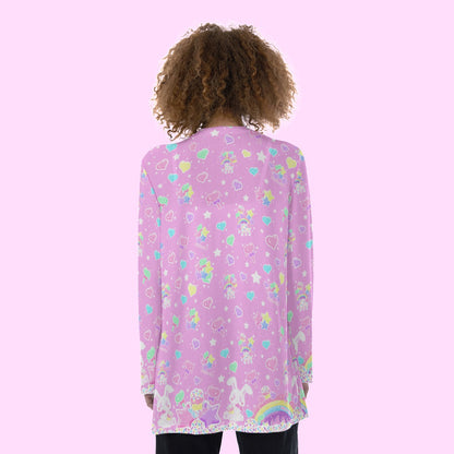 Rainbow Sweets Pink Open Front Lightweight Cardigan With Pockets