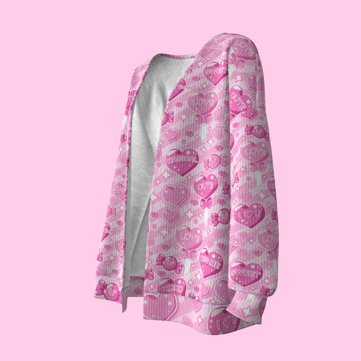 Candy Love Hearts (Pink Cutie) Women's Open Front Cardigan
