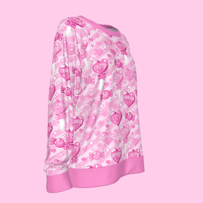 Candy Love Hearts (Pink Cutie) Women's Round Neck Raglan Sleeve Sweatshirt