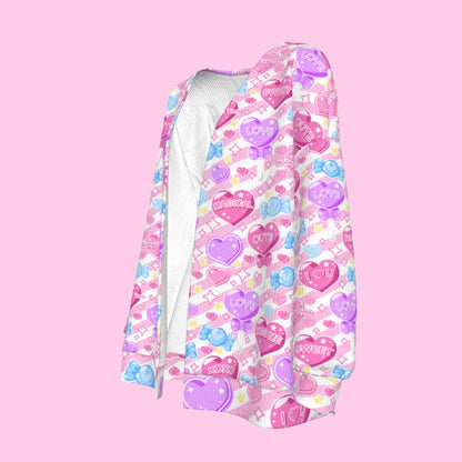 Candy Love Hearts (Colorful Cutie) Women's Open Front Cardigan