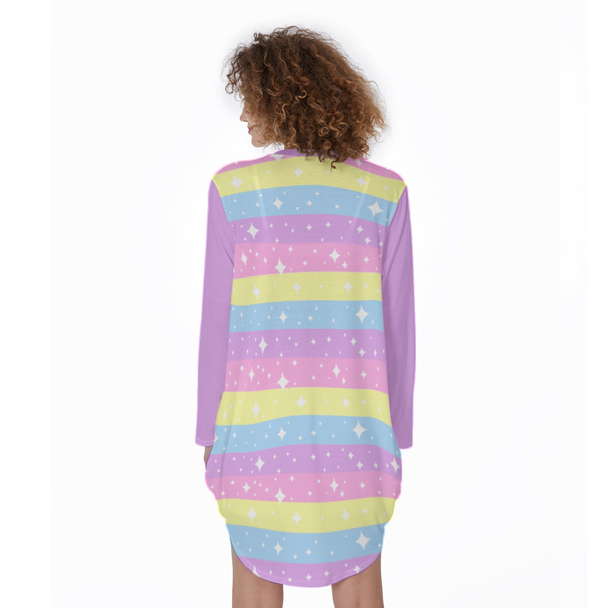 Rainbow Ribbon Long Sleeve Dress With Pockets