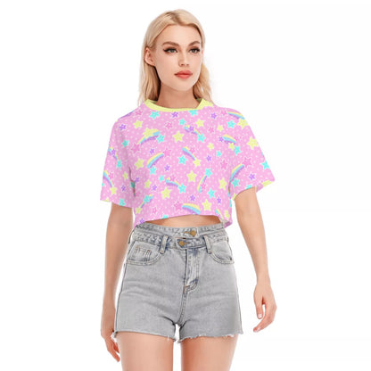 Starry Party Pink Cotton Crop Top