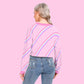 Kawaii Sparkle Cake Rainbow Beam Women's Crop Top Long Sleeve Sweatshirt With Hem Drawstring