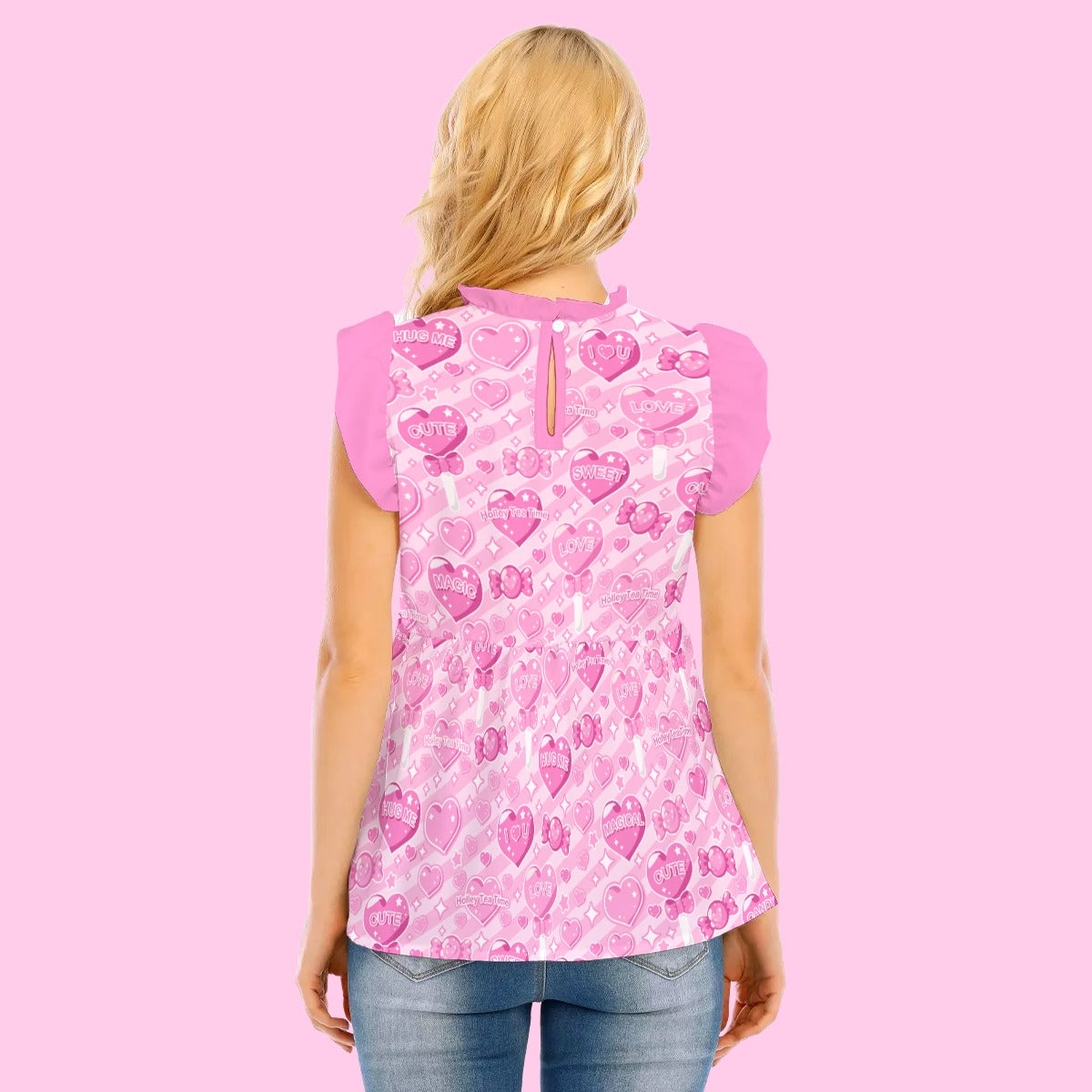 Candy Love Hearts (Pink Cutie) Women's Dolly Ruffle Blouse