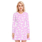 Dreamy Clouds Women's V-neck Long Sleeve Dress (Taffy Pink)