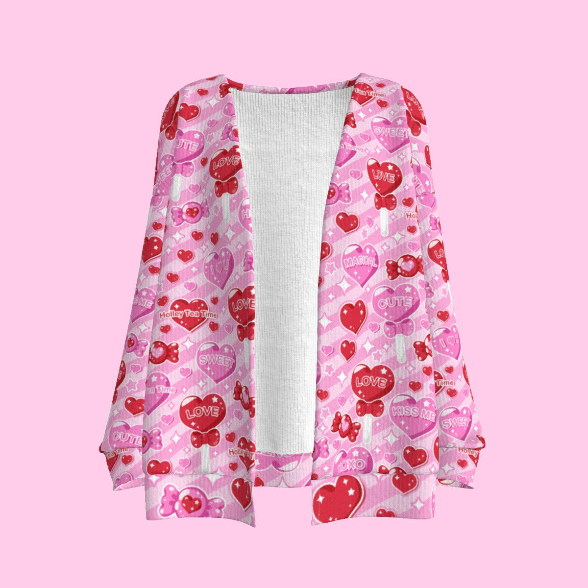Candy Love Hearts (Red Cutie) Women's Open Front Cardigan