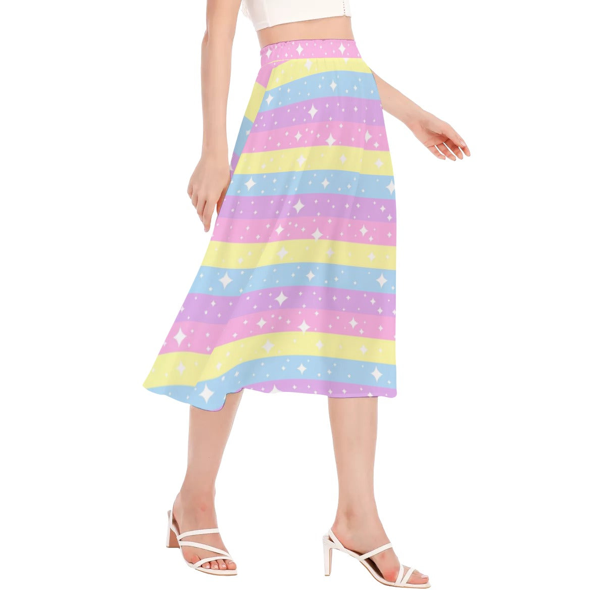 Rainbow Ribbon Women's Long Midi Chiffon Skirt