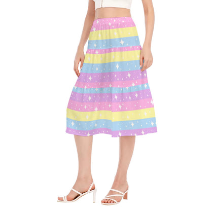 Rainbow Ribbon Women's Midi Ruffle Hem Chiffon Skirt