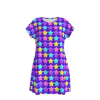 Electric Star Wave Indigo Purple Short Sleeve Dress