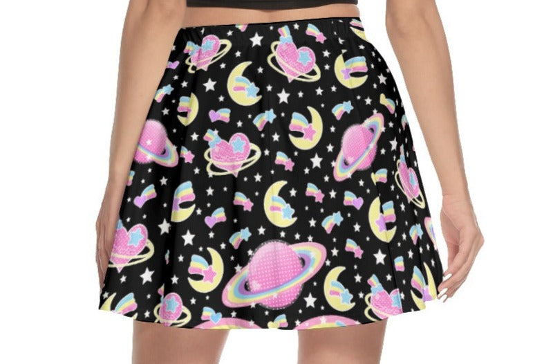 Saturn's Wish Black Mini Skater Skirt