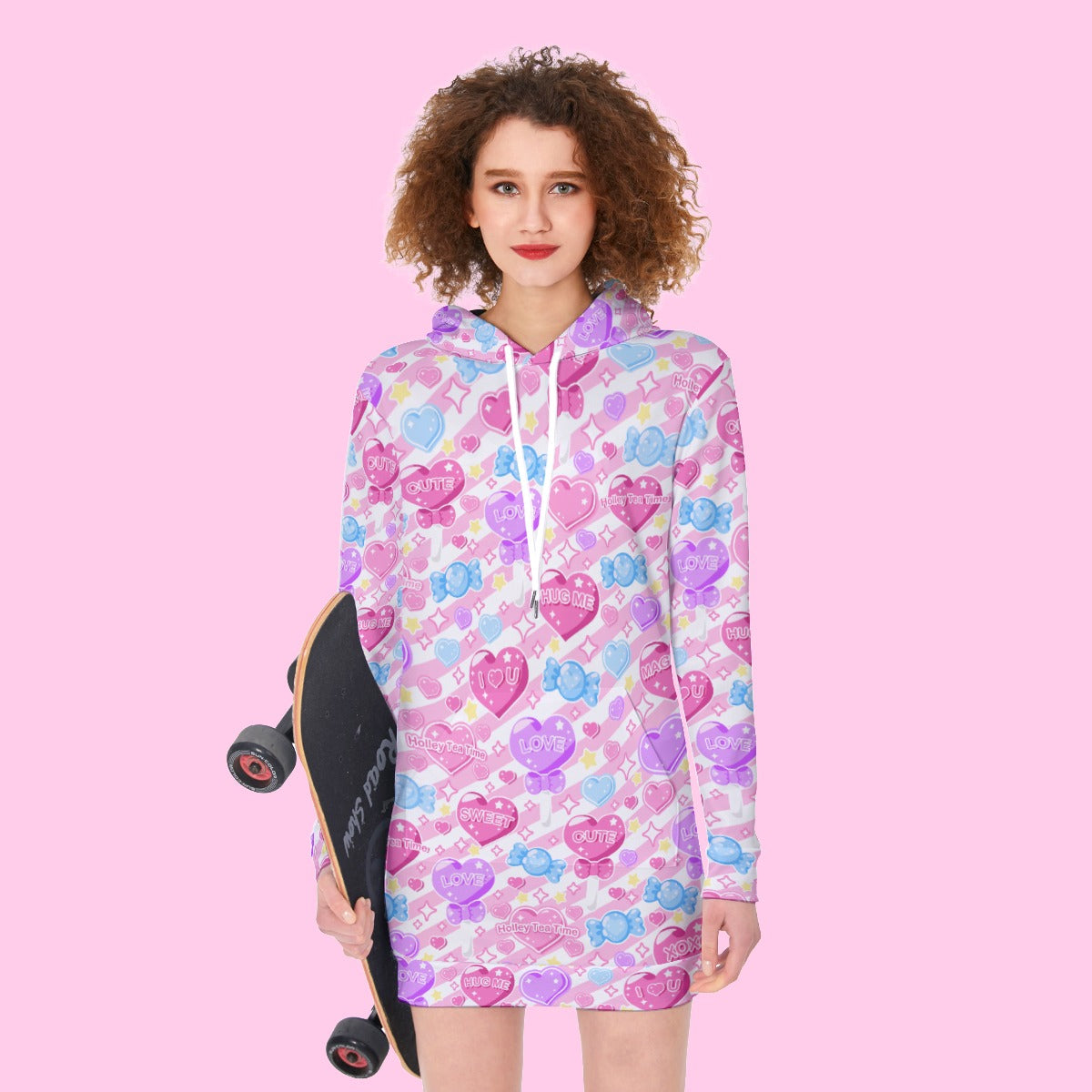 Candy Love Hearts (Colorful Cutie) Women's Long Hoodie