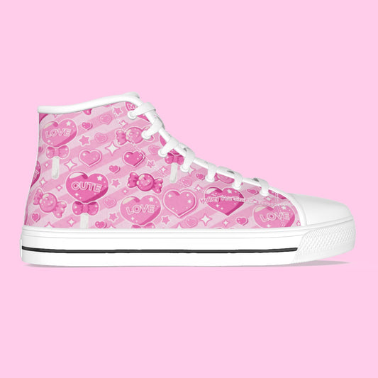 Candy Love Hearts (Pink Cutie) Women's High Top Cutie Canvas Shoes