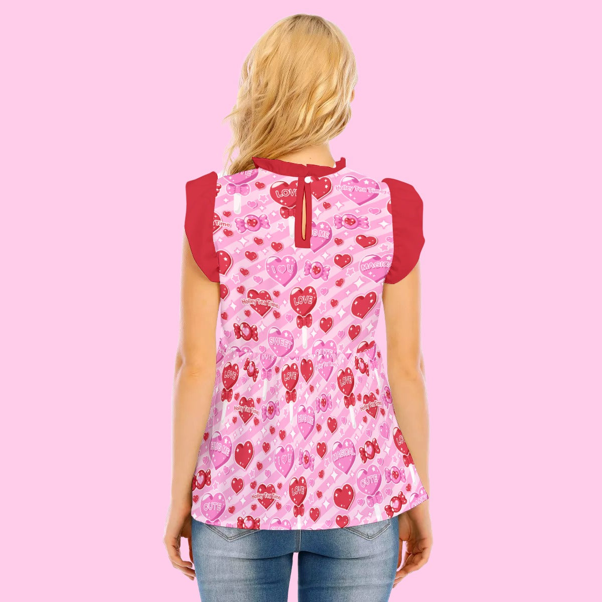 Candy Love Hearts (Red Cutie) Women's Dolly Ruffle Blouse