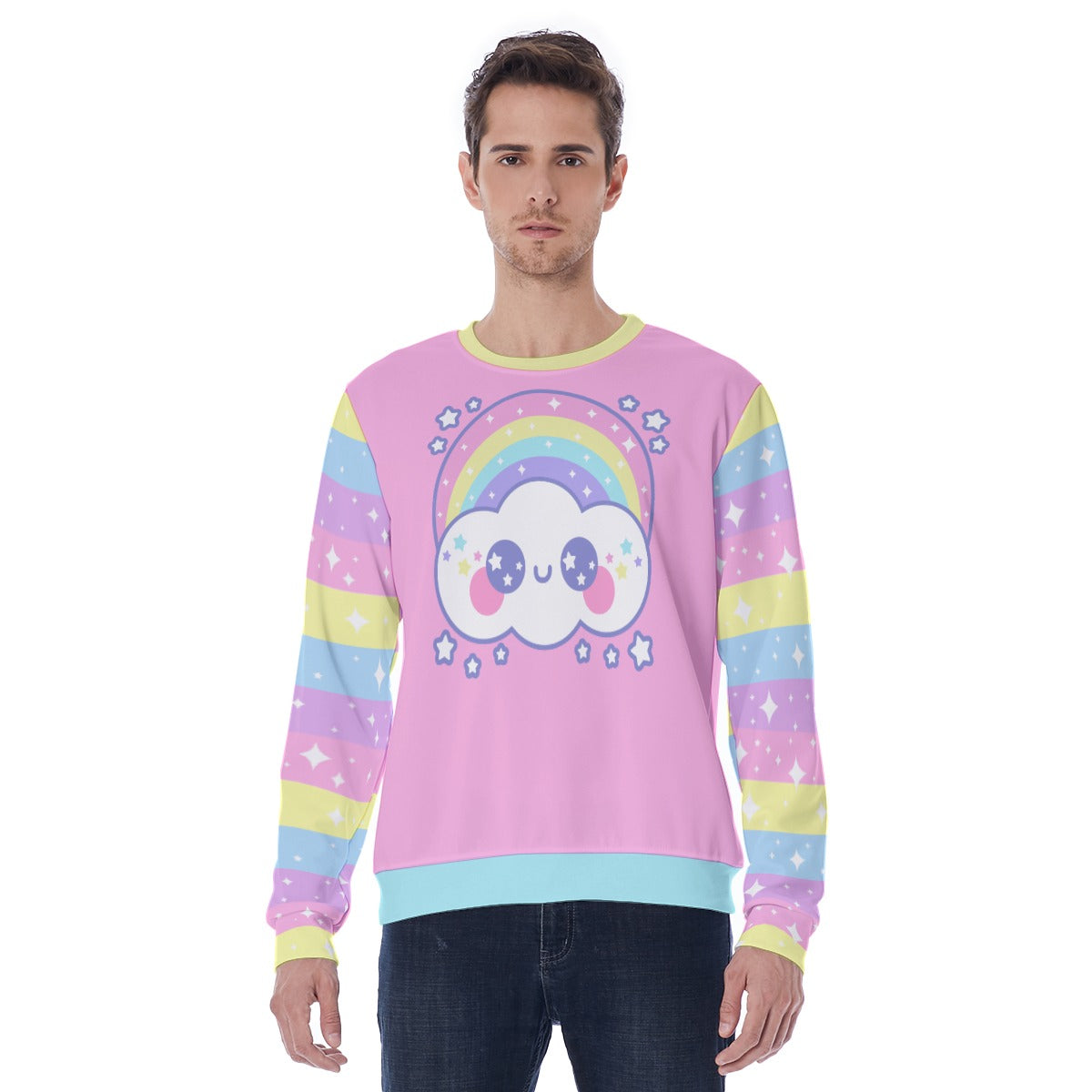 Happy Rainbow Cloud Pink Men's Sweatshirt