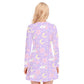 Cherry Blossom Dreams Women's V-neck Long Sleeve Dress (Purple)