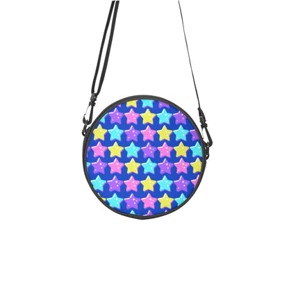 Electric Star Wave Navy Blue Circle Crossbody Bag