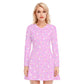 Starry Glitter Women's V-neck Long Sleeve Dress (Pink)