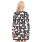 Cherry Blossom Dreams Women's V-neck Long Sleeve Dress (Black)