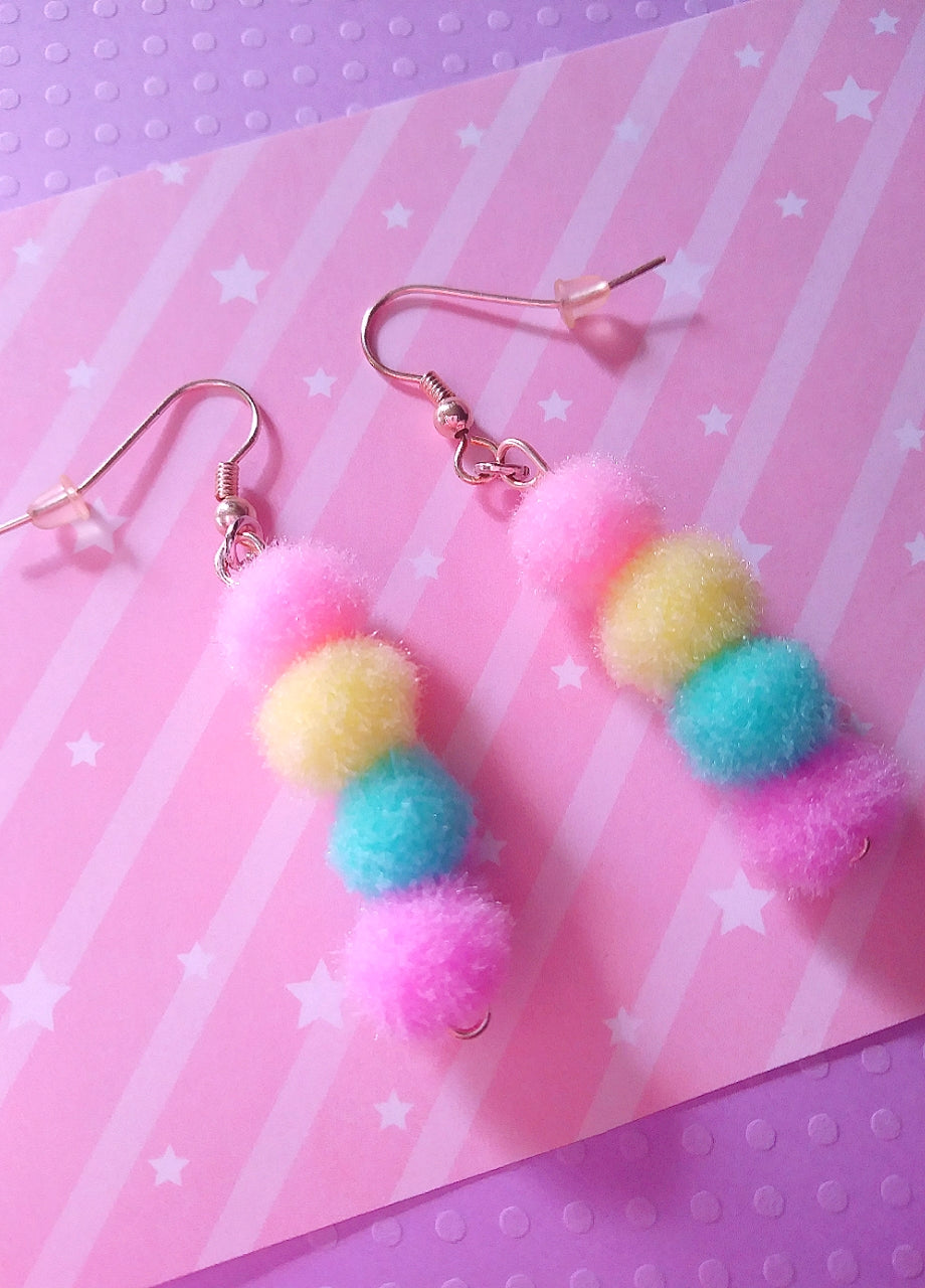 Pastel Kawaii Mini Pom Pom Earrings (925 Silver Hooks)