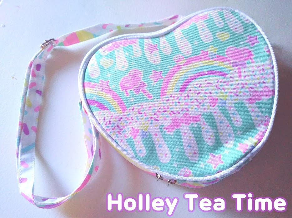 Rainbow sweets mint heart shaped shoulder bag [made to order]