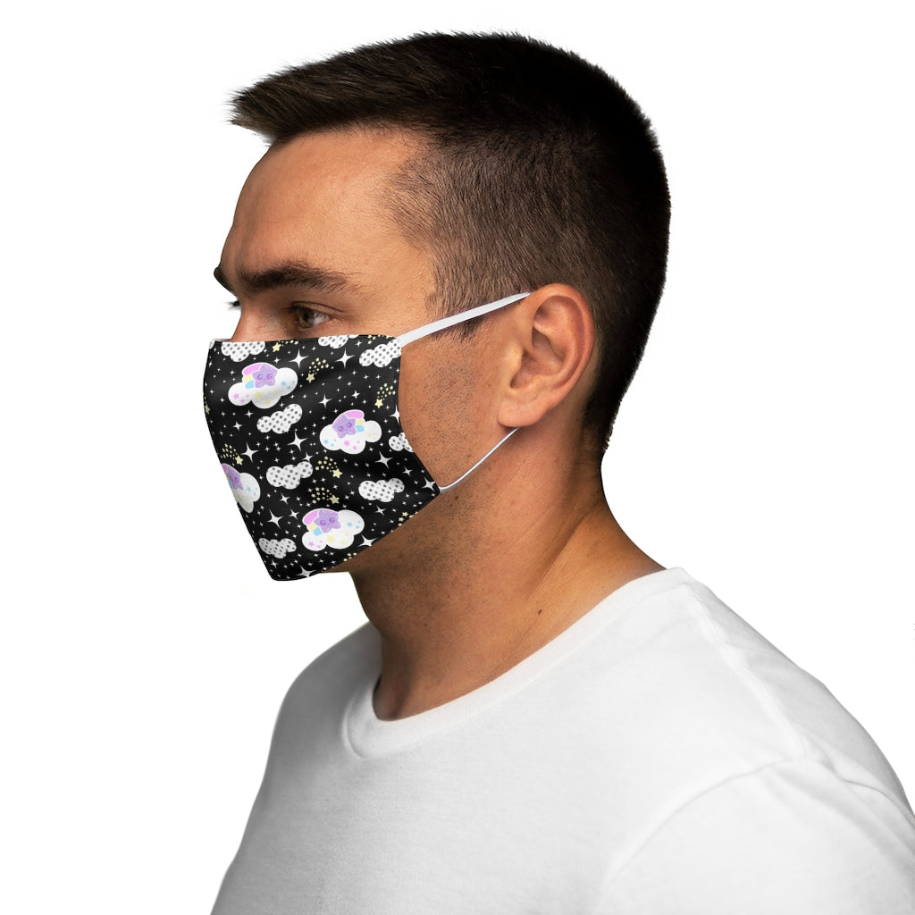 Shooting Star Clouds Black Snug-Fit Polyester Face Mask