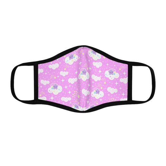 Shooting Star Clouds Pink Fitted Polyester Face Mask