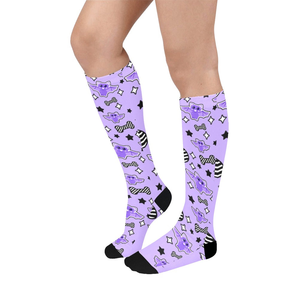 Magical kawaii spooky bats purple Knee Socks