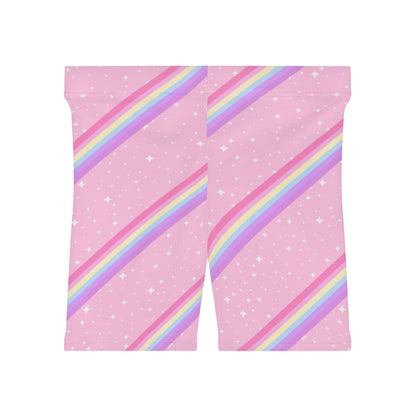 Kawaii Sparkle Cake Rainbow Beam Women's Biker Shorts
