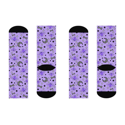 Magical Kawaii Spooky Bats Purple Crew Socks