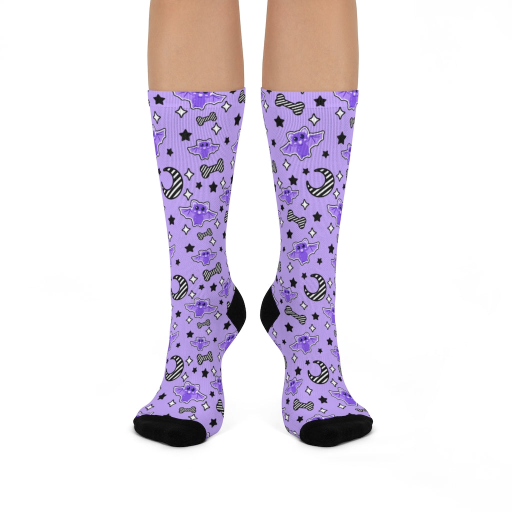 Magical Kawaii Spooky Bats Purple Crew Socks