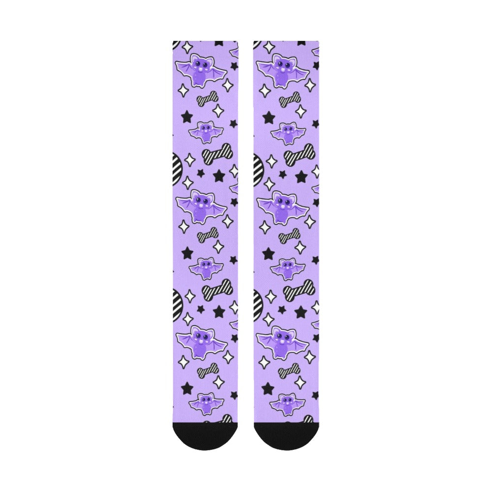 Magical kawaii spooky bats purple Knee Socks