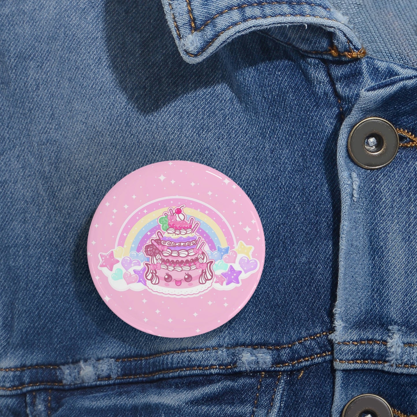 Kawaii Sparkle Cake Button Badge Pin (2.25")