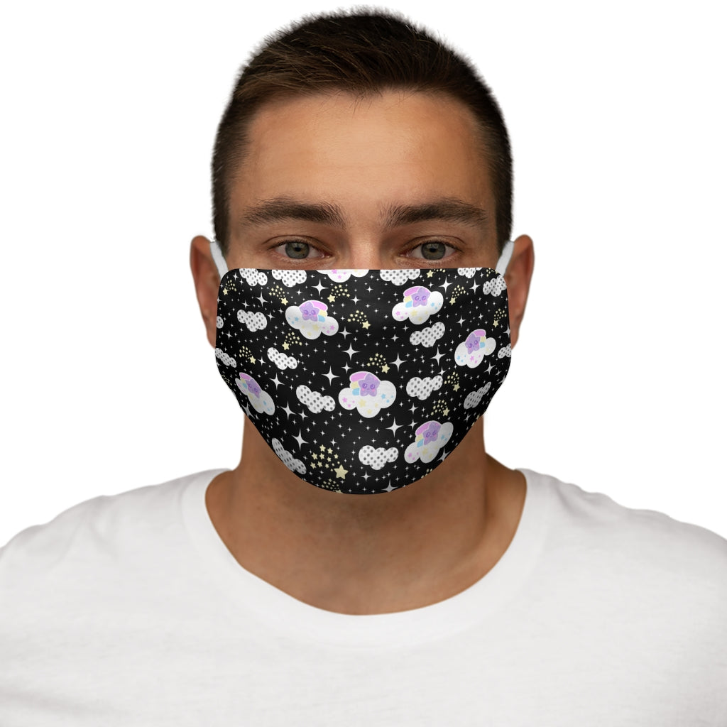 Shooting Star Clouds Black Snug-Fit Polyester Face Mask